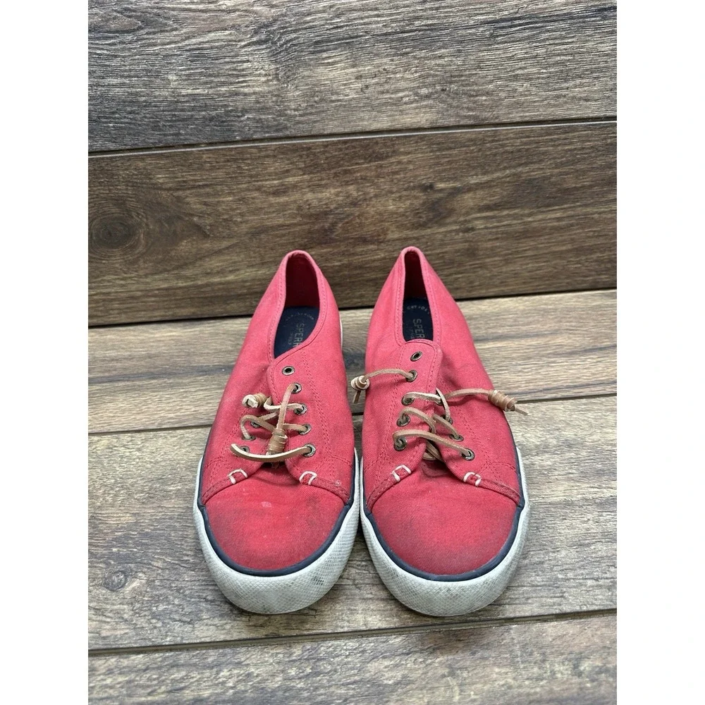 Womens Sperry Top-Sider Classic‎ Red Canvas Leather Laces Boat Shoes Flats Sz 10